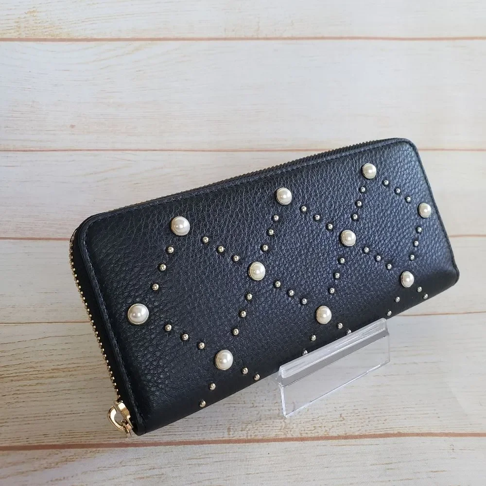 Kate Spade Hayes Street Pearl Lindsey Leather Long Zip Around Wallet Black